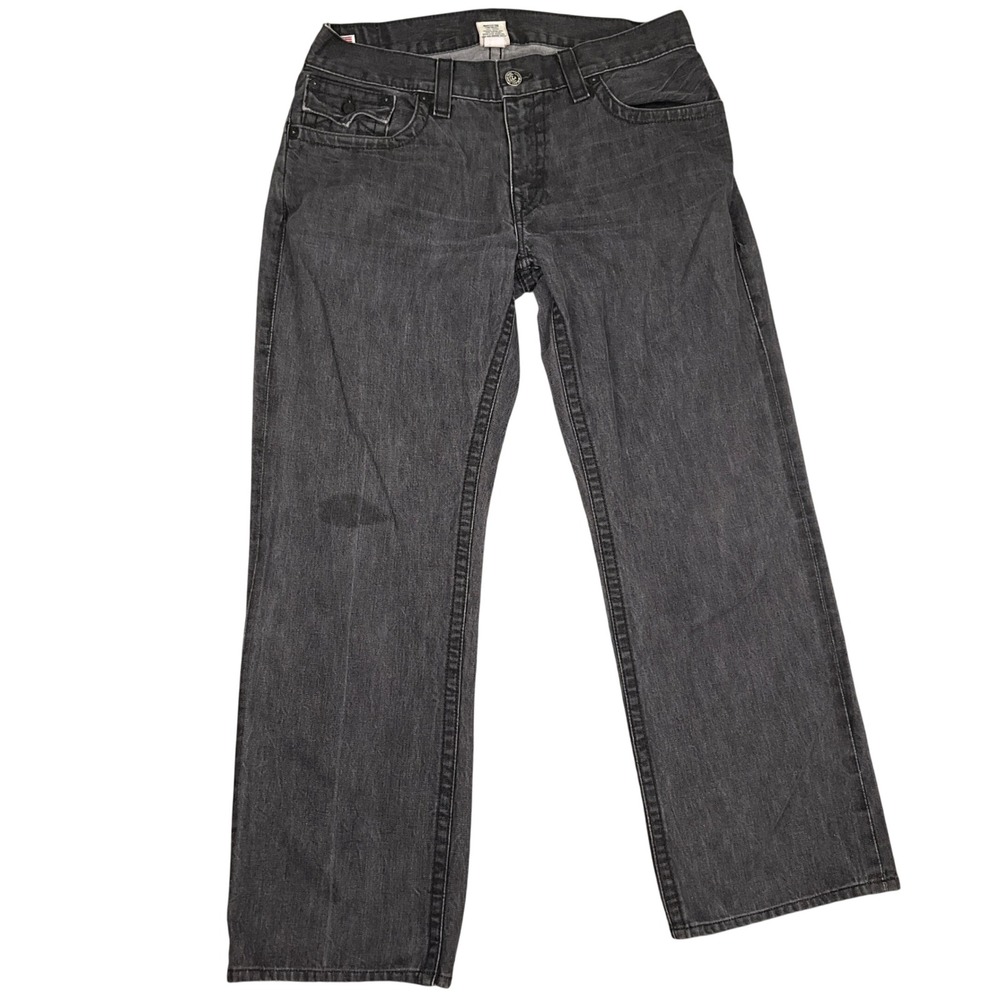 True Religion Ricky Jeans Mens 34 Black Good Fade Horseshoe Straight Grunge USA